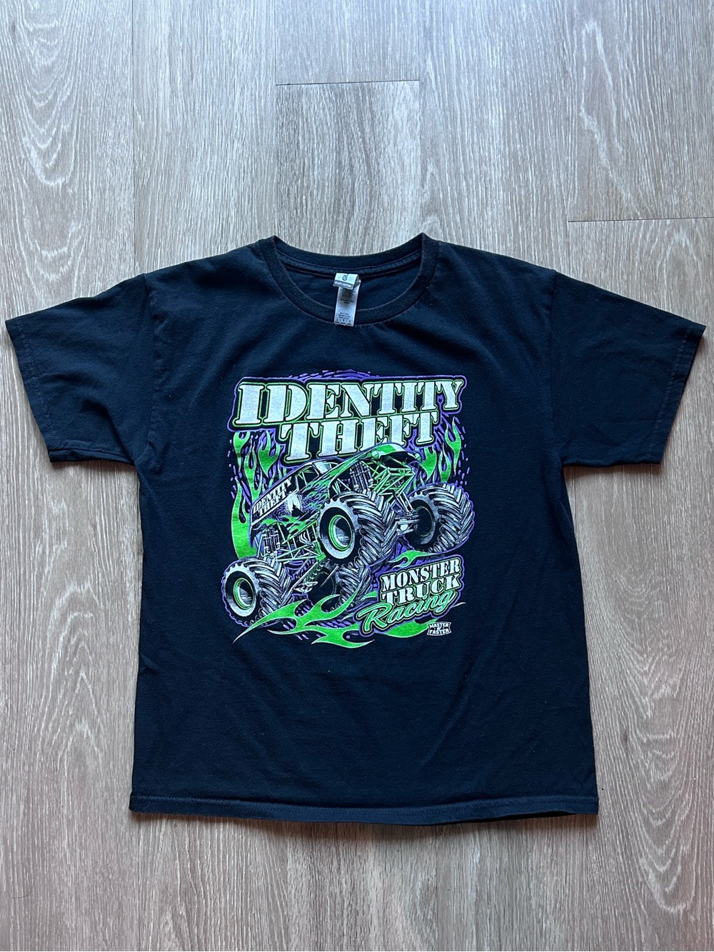 Identity Theft Monster Truck Racing Graphic Tee - Youth Large
